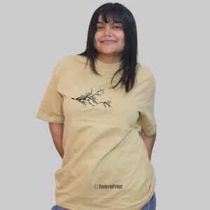 Spring Blossom Embroidered Oversized Beige Unisex Tshirt